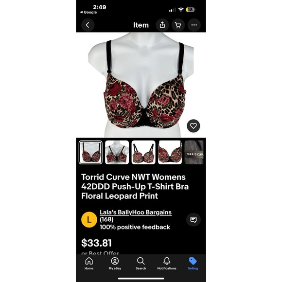 Torrid Curve 42DD Push Up Bra Back Smooth Floral Animal Print T-Shirt Bra Women - Picture 5 of 6